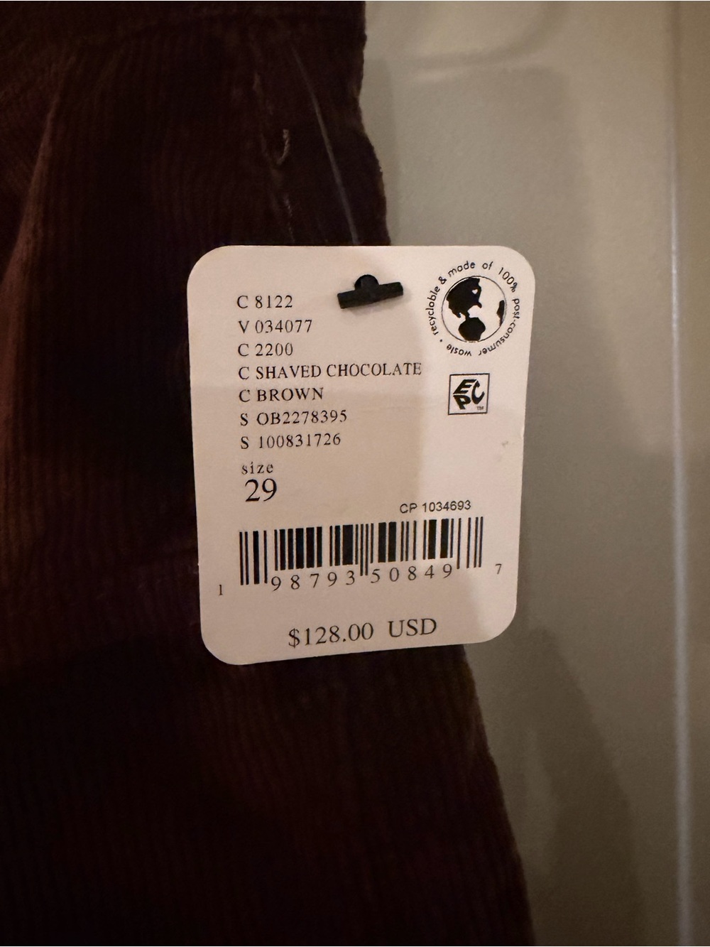 NWT Free People We The Free Deep Trance Cord Pant Chocolate Brown Size 29 - Picture 6 of 7